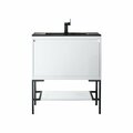 James Martin Vanities 31.5'' Single Vanity, Glossy White, Matte Black Base w/ Charcoal Black Composite Stone Top 805-V31.5-GW-MB-CH